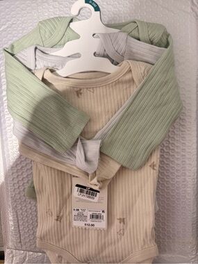 Target Baby Ribbed One-Piece Bodysuits in Sage Green, Cream, Light Gray - 3 Pack